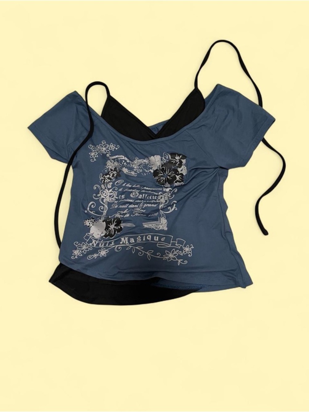 y2k Blue Floral Graphic Off-Shoulder Women's Top